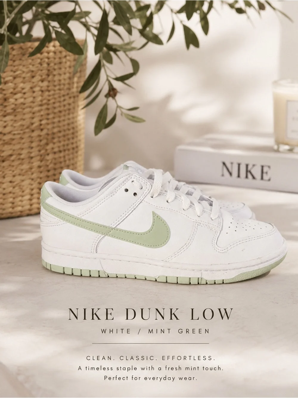 Nike Dunk Low White with Mint Green Swoosh